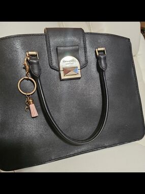 Kate Spade Black Structured Satchel Handbag with Gold Hardware